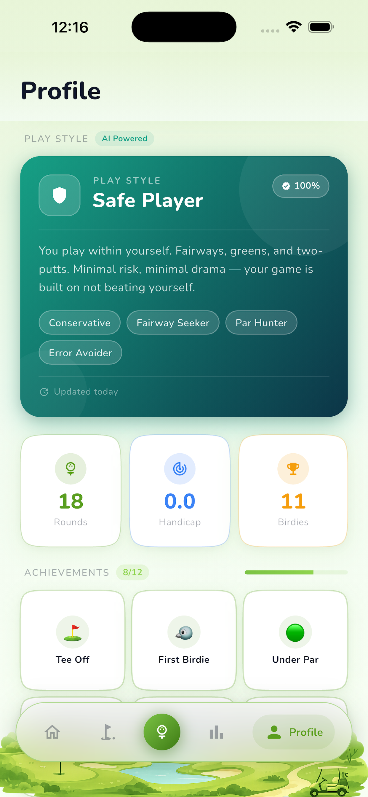 TeeStats Profile Screen