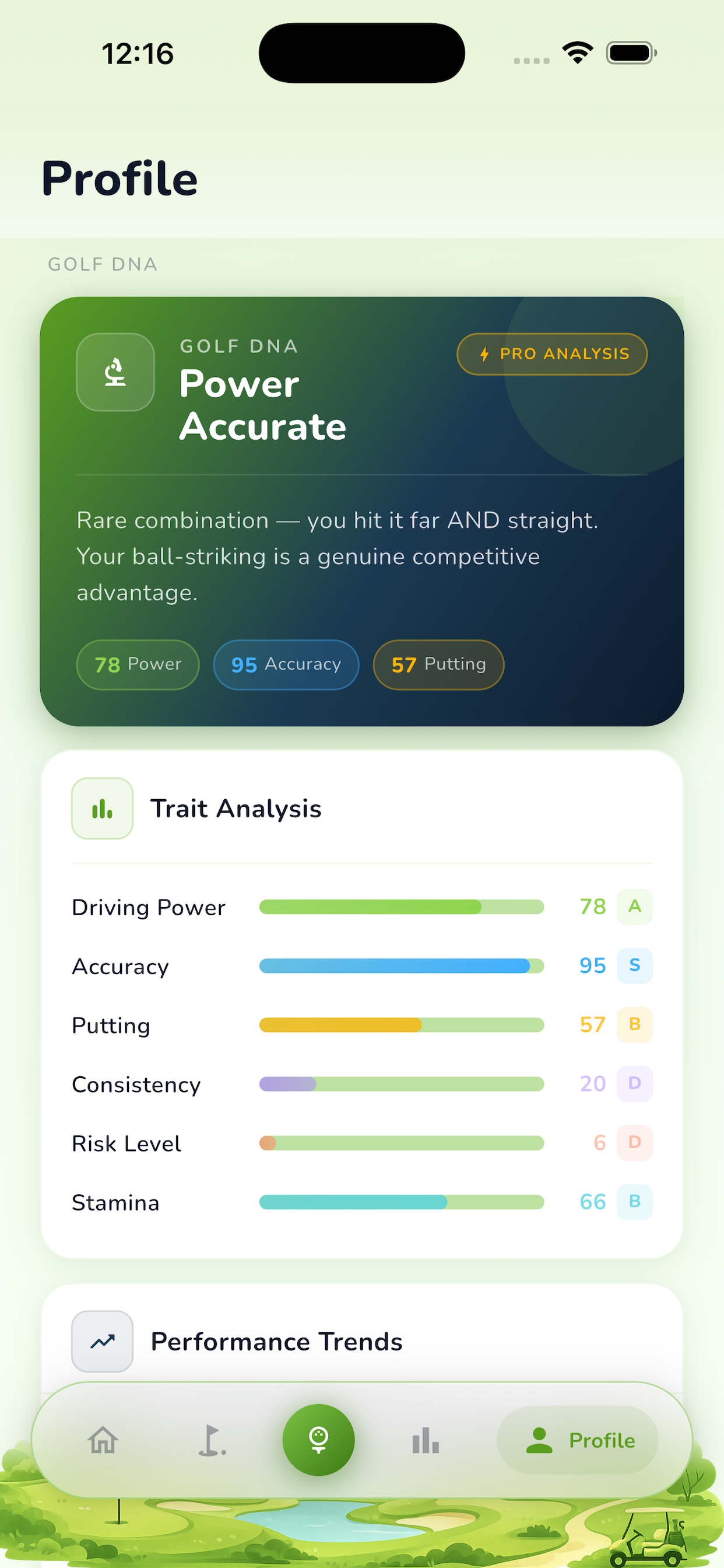 TeeStats Golf DNA Screen